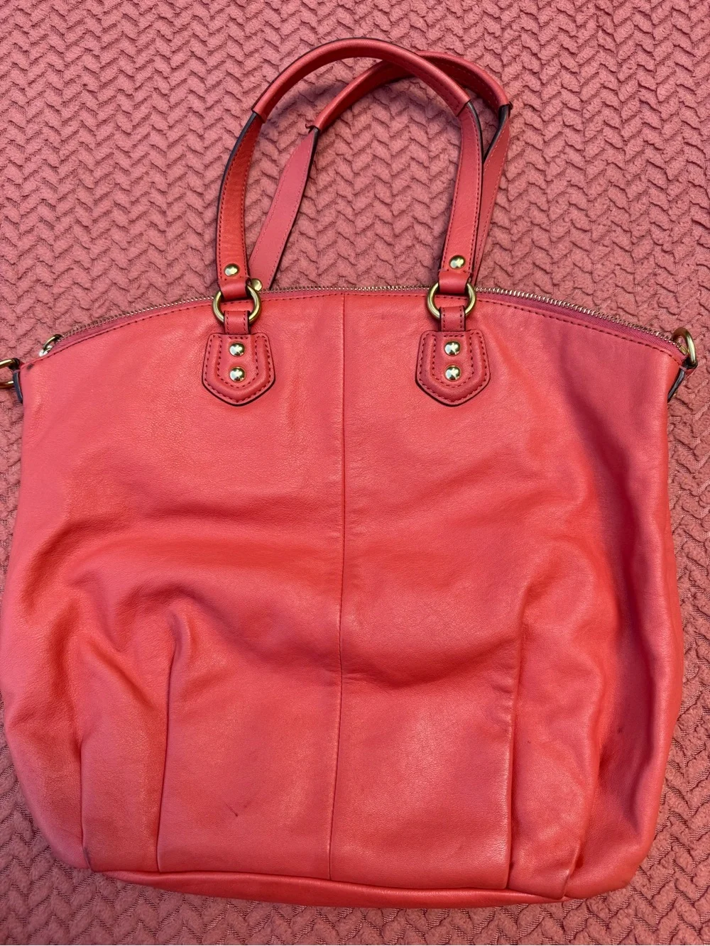 Coach Madison phoebe coral apricot peach leather satchel shoulder bag F23684